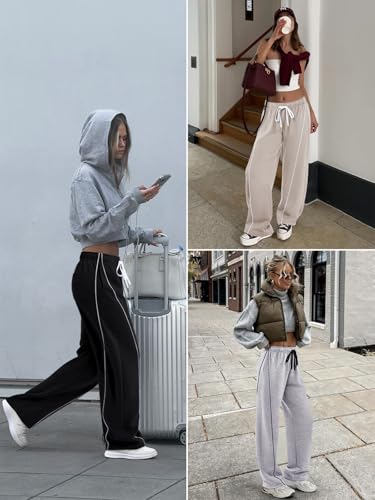 IVIR Barrel Sweatpants Women Side Strpied Baggy Sweat Pants High Waist Pajama Sweats Y2K Joggers with Pockets2