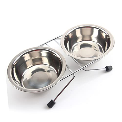 Sosoport 1 Dog Feeding Station Slanted Stainless Steel Food Water Bowls Stand Non-Slip for Small to Medium Dogs