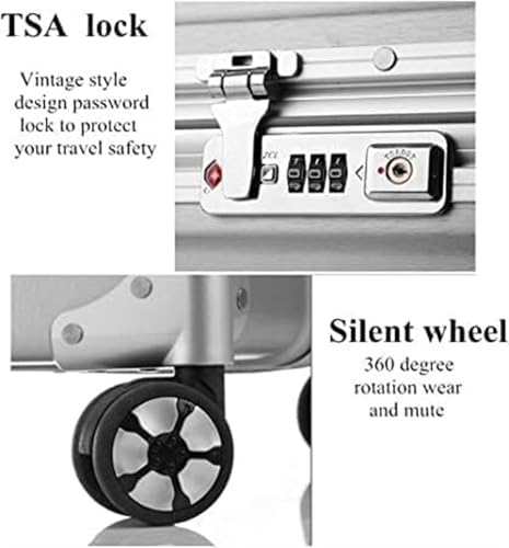 Durable Suitcase for Women Travel Suitcase Thickening Luggage With Double Wheels Hardside Carry On Suitcase Retro Suit Case (Color : Black, Size : 24in)3