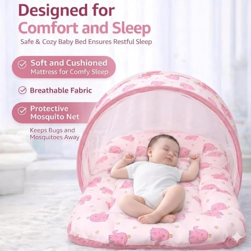 Image of Mommers Baby Mosquito Net for Bed | Foldable Portable Infant Mosquito Net with Breathable Mesh & Zipper | Protection from Mosquitoes & Insects 0 to 6 Months