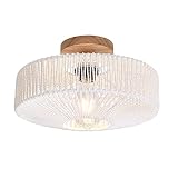 DESGNT Woven Rattan Ceiling Light Fixtures,Boho Semi Flush Mount Ceiling Light,Hand-Woven Cage Natur