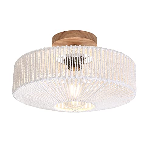 Desgnt Woven Rattan Ceiling Light Fixtures,Boho Semi Flush Mount Ceiling Light,Hand-Woven Cage Natural Wicker Bedroom Light Fixture For Hallway Entryway Corridor Balcony Laundry Room #TOP15