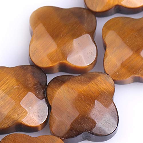 GEM-Inside 30Pcs 12mm Faceted Clover Plant Flower Natural Tiger Eye Stone Gemstone Semi Precious Charms Beads for Jewelry Making 15" Strand Chakras Beads - Image 3