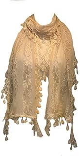 Pamper Yourself Now Ladies Long Thin Leaf lace Scarf, Great for Presents/Gifts. (Cream)