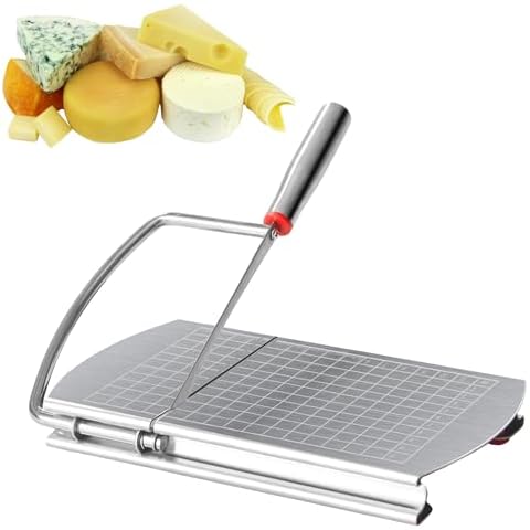 Cheese Slicer Cutter, Multipurpose Stainless Steel Cheese Cutter Board with Blade for Block Cheese, Butter, Ham, Vegetables, Sausages, Bread with Silicone Coasters Cover