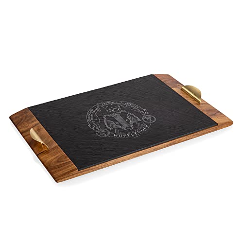 Toscana - A Picnic Time Brand - Harry Potter Hufflepuff Covina Acacia And Slate Serving Tray, Charcuterie Board Set, Cheese Board, (Acacia Wood & Slate Black With Gold Accents) #TOP4