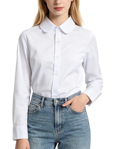 Image of Girls' Long Sleeve Peter Pan Collar Shirt Girls School Uniform Shirts