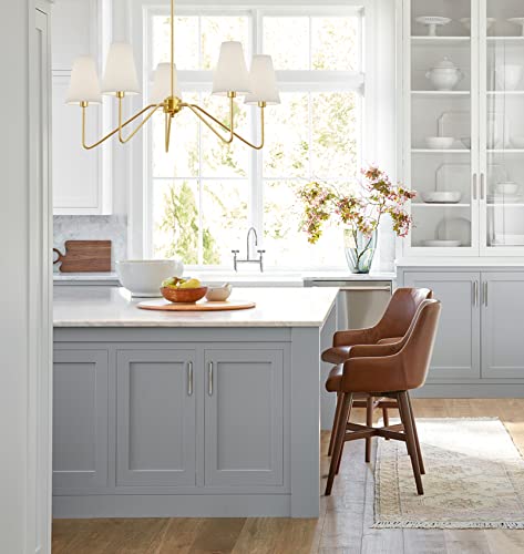 Electro bp;30" Dia 5-Arm Classic Chandeliers Polished Gold with White Linen Shades,Ceiling Light Fixture for Dining Room,Living Room,Entryway,E12,200W - Image 4