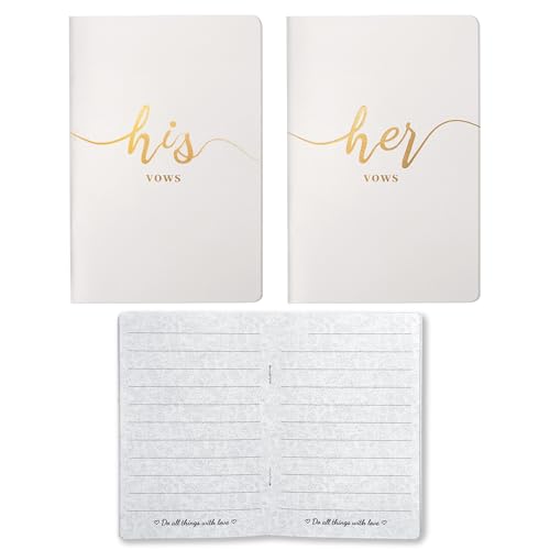 Vekola Vow Books for Wedding His and Hers Elegant Gold Foil Set of 2 Wedding Notebook with 28 Pages (White+White)