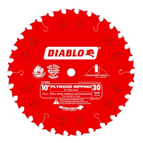 Image of Diablo Plywood Ripping Saw Blade - Ideal for Superior Rip Cuts in Plywood, OSB, Hardwoods and Softwoods - 10 inch Diameter, 30 ATB Teeth, 6000 Max RPM - D1030X