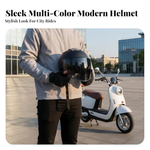 Image of Double Visor Helmet Sun Protection Electric Bike Helmet Breathable Guarding Headwear for Motorcyclists Riders, City Driving, Outdoor, Traveling Black Hd Lens