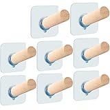 FOTYRIG Adhesive Hat Hooks Hat Hangers 10lbs Sticky Wall Rack for Baseball Caps, Bucket Hats, Cowboy Hats, Extended Wooden Pegs Handmade - Bathroom Door Cloest Entryway Wardrobe-8 Pack
