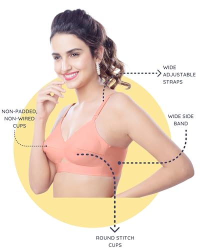 Image of Brida Kavya Xtra Soft Cotton Round Stitch Bra for Women | Full Coverage | Double Layered | Non-Padded | Wireless | Saree Bra for Heavy Bust | Daily Use | Combo