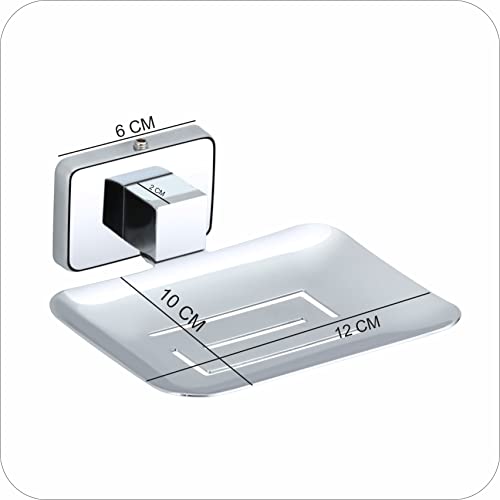 Image of Premium Stainless Steel Wall Mounted Soap Dish for Bathroom and Kitchen | Rustproof Chrome Finish Soap Holder Case with Drain Holes | Square Modern Soap Stand Bracket (Square-38 06)