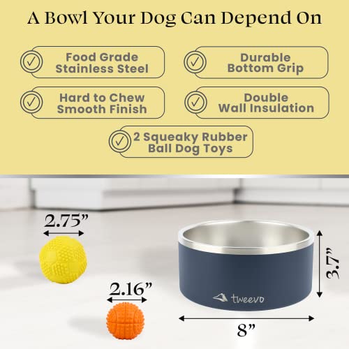 Tweevo Stainless Steel Dog Bowl With 2 Rubber Balls, Durable Non-Slip Dog Bowl, Insulated Dog Food Or Water Bowl For Pet Feeding (64 Oz, Navy) #TOP2