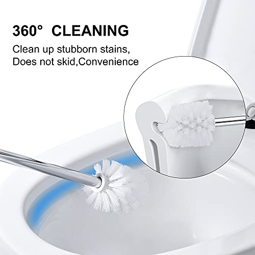 Miniatura 2 de Dufu Escobilla De Baño Wc Y Portaescobillas De Inodoro, Juego De Escobillas De Baño Con Mango De Acero Inoxidable Y Cuenco De Vidrio Templado Y 2 Cabezas De Cerdas Blandas Plata