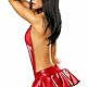 ROSVAJFY Damen Wetlook Mini Kleid Leder Babydoll Dessous Neckholder Minikleid aus Transparent Mesh Patchwork Minirock Clubwear Rückenfrei Chemise Sexy Nachtwäsche (Rot)