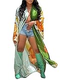 Famnbro Women's Floral Print Satin Robe Kimono Cardigan Open Front Long Cover Ups Outerwear One Size