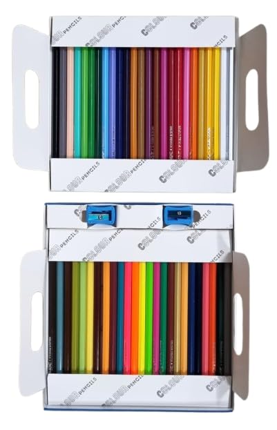 Image of Doms Colour Pencils, Pack of 50 Shades | 2 Pencil Sharpeners Free, Pre-Sharpened, Hexagonal Body Shape, Bright Colours, Accurate Bonding Process