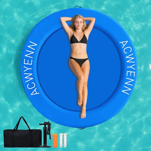 ACWYENN 6/8/10/12FT Inflatable Water Hammock Lake Floats for Adults Round Floating Ring Hammock for Lake Pool Beach (6FT Dark Blue)
