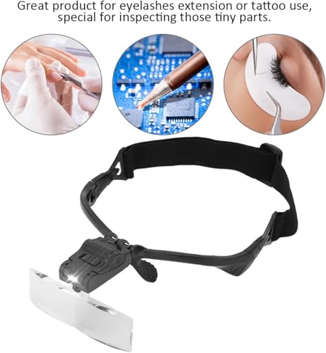 Image of Head Magnifier with 2 LED Lights, Hands Headband Magnifying Glass with 5 Different Lens, Head Mount Magnifying Glass with Headband for Jewelry, Craft, Electronic Repair, Hobby