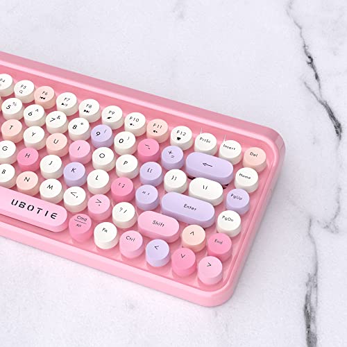 Ubotie Portable Bluetooth Colorful Computer Keyboards, Wireless Mini Compact Retro Typewriter Flexible 84Keys Design Keyboard (Pink-Colorful) #TOP4