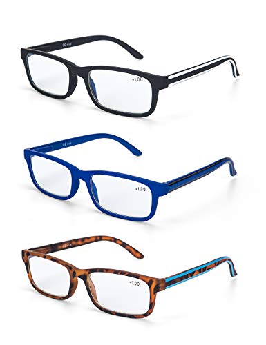 LANLANG 3-Pack Reading Glasses for Men Blue Light Blocking Glasses Spring Hinge Anti Eyestrain 3 Colors +3.5 diopters L-L003
