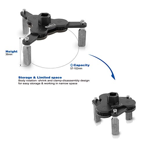 Chili Tools Adjustable 3-Jaw Two-Way No-Slip Magnetic Oil Filter Wrench With 3/8" Square Drive | Range From 2-1/4 To 4 Inch Oil Filters Removal Tool | For Motorcycles, Cars & Trucks | Made In Taiwan #TOP5