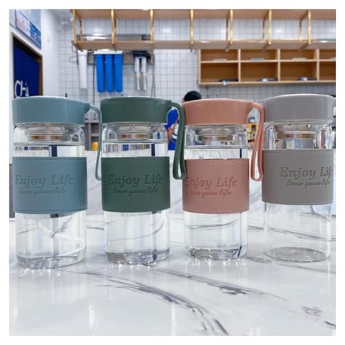 Image of Wosta Leakproof Glass Water Bottle with Stainless Steel Infuser Glass Tea Infuser Bottle with Strainer and Neoprene Sleeve for Loose Leaf Tea, Cold Brew Coffee. (A - GREEN, 480ML)