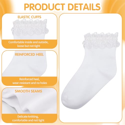 Image of Jspupifip 6 Pairs Lace Ruffle Frilly Crew Socks for Women Girls | Cotton Breathable Cute Princess Ankle Dress Lace Socks Thin Cool Casual Socks