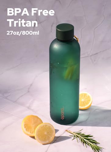 Image of Opard Slim Water Bottle 27oz, Dishwasher Safe Plastic Water Bottle BPA-Free, Leakproof Screw Top, Forest Green, Reusable for Travel School Sport Gym Hiking