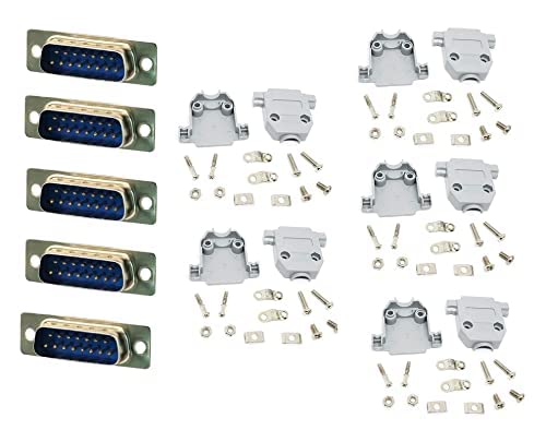HRtronics® - DB15 Connector Male and Male 15 Pin Electrical RS232 D-SUB Connector Solder Type 2 Row for Computer PCB rs232 Connector Male with Cover Case Pack of-5 (5)-image-8