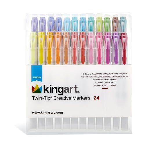 KINGART Studio Twin-Tip Highlighters (24 Unique Soft Pastel Colors). Double-Ended: Broad Chisel & Fine Tips. Quick-Dry, No-Bleed Water-Resistant Ink for Journaling/Art. by KINGART - Used condition - Image 3