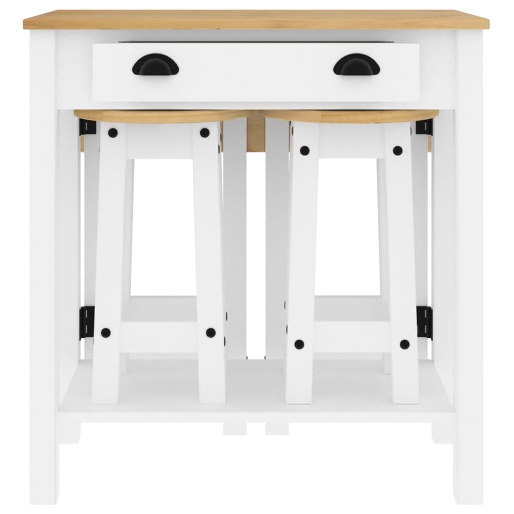 vidaXL Set de Bar 3 Piezas Madera Maciza de Pino Blanco, Set de Bar, Mesa y taburetes Altos, Mesa y sillas de Bar, Mesa y taburetes de Bar
