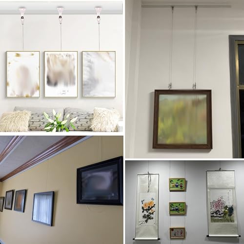 Image of AMUFJJ Adjustable Heavy Duty Picture Wire Hanging Kit 200 Lbs, Gallery Rail Hardware for Living Room /Art Exhibitions, Hanging Photo Display Wall Decor(58 inch /147.3cm Rail,9.8' /3.0m Cable)