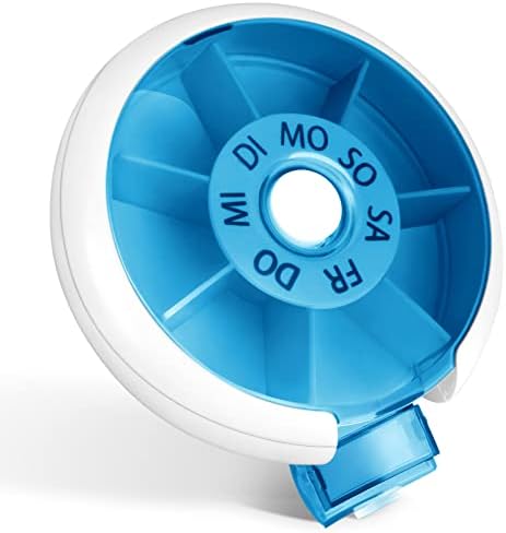 Opret Tablettenbox 7 Tage klein Pillendose Klein Medikamentenbox 7 Tage Tabletten Wochenbox Pillenbox Tablettendose für Unterwegs Rund Blau