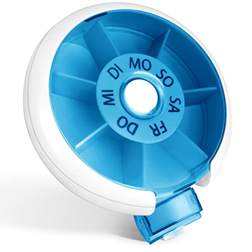 Opret Tablettenbox 7 Tage klein Pillendose Klein Medikamentenbox 7 Tage Tabletten Wochenbox Pillenbox Tablettendose für Unterwegs Rund Blau