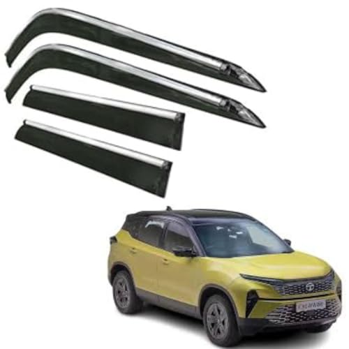 Image of CAR SAAZ Side Door Visors for Harrier(2023-Present)(Set of 4Pcs)|Chrome Lined Rain Guards, Polycarbonate, Smoke Finish