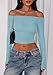 PRETTYGARDEN Fall Tops for Women 2025 Trendy Long Sleeve Crop Mesh Slim Fit Y2K Cute Shirts Going Out Off The Shoulder Top (Light Blue,Large)