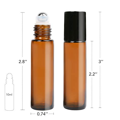 Lotfancy Essential Oil Roller Bottles, 6Pc 10Ml Amber Glass Bottle With Stainless Steel Roller Balls And Caps, Leakproof Perfume Bottles For Travel, Includes 2Pc 4Ml Droppers #TOP3