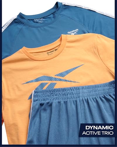 Reebok Conjunto de shorts atléticos para meninos – 3 peças de roupas de verão com camisetas gráficas