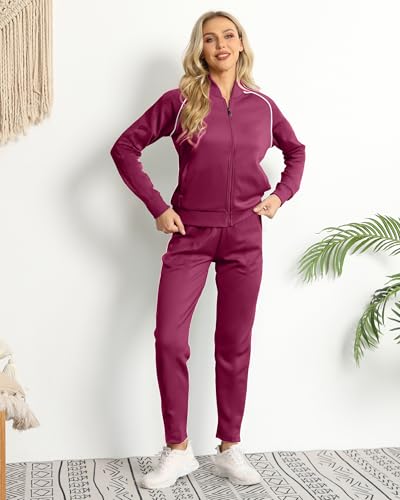 Women's Two Piece Tracksuit Long Sleeve Zip Up Sweatshirt Long Pants Outfits Jogger Sweatsuit Sets2
