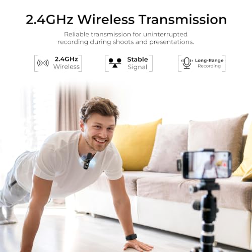 Image of Digitek DWM-011 Wireless Microphone System for iPhone 15 Series & USB-C Android Devices, 2.4GHz Plug & Play Lavalier Mic, Noise Reduction, Echo Mode, 20m Range, 4H Battery Life, Type-C Receiver