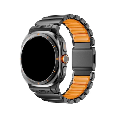 [PLYYQZM] �ɍ��� Sam su ng Galaxy Watch Ultra 2025 47mm �V���R�����^���o���h,�ɍ��� Watch8/8Classic 46 44 40mm �`�^��+���o�[�u���X���b�g�ɓK��(Black orange,For