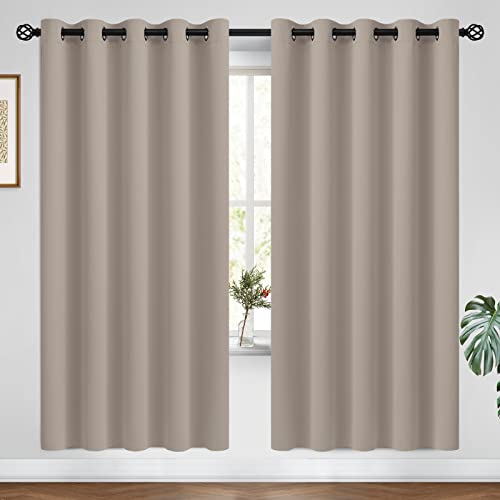Image of COSVIYA Grommet Blackout Room Darkening Natural Curtains 72 inch Length | Thick Polyester Light Blocking Insulated Thermal Window Curtain Drapes for Bedroom /Living Room,62x72 inches,2 Panels