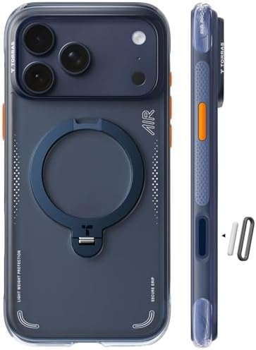 TORRAS Ostand Q3 Air für iPhone 17 Pro Max Hülle, Mitternachts | mit echtem Airbags Doppelter Schutz (360° Magnetischer Robust Ständer) Matt Handyhülle mit Kamerasteuerung Taste