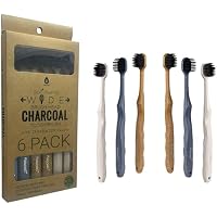 6-Pack Pursonic Wide Brush Head Charcoal Toothbrush with Eco-Friendly Cedarwood Handle
