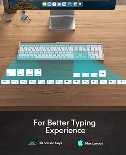 Chesona Wireless Bluetooth Keyboard For Mac, Bluetooth/Wired Dual-Mode Keyboard For Macbook Air/Pro, Imac, Ultra-Slim Rechargeable, Silent Full-Size Keyboard For Macos Ipados, Iphone Os, Silver White #TOP4