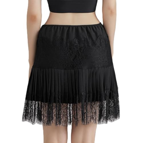 Muineobuka Women Lace Slip Skirts Low Rise Pleated Ruffle Layered Lace Mini Skirt Half Slip Underskirt3