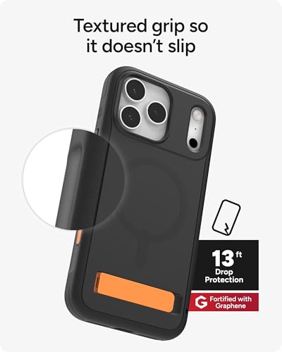 Image of ZAGG Sedona Snap Case with Kickstand for iPhone 17 Pro Max - Flood Black, Drop Protection (13ft /4m), Multi-Layer Protection, with Camera Button, MagSafe Phone Case with Impact-Absorbing Bumpers